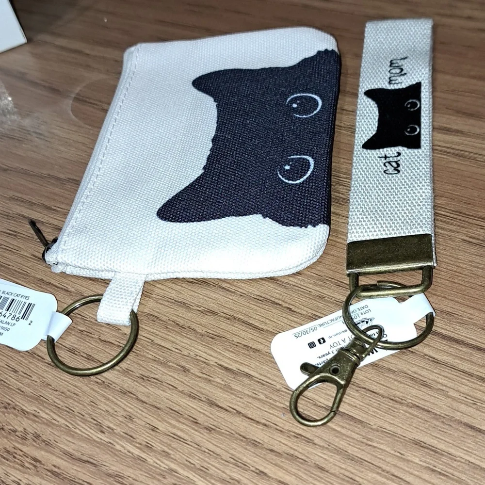 Cat Mom Black and White Coin Purse and Keychain Set